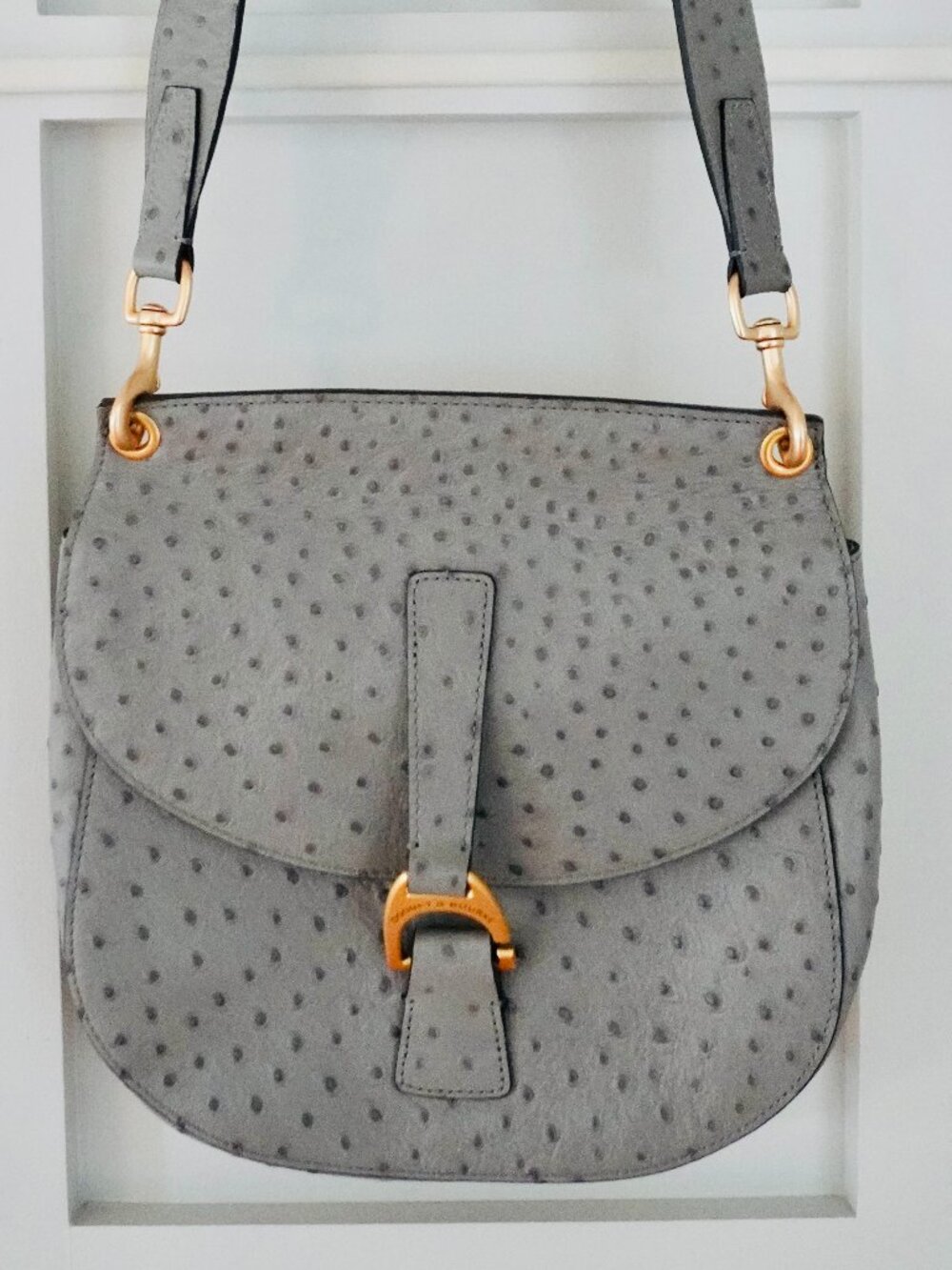 Dooney & Bourke Leather Flap Shoulder Bag Ostrich Embossed Leather